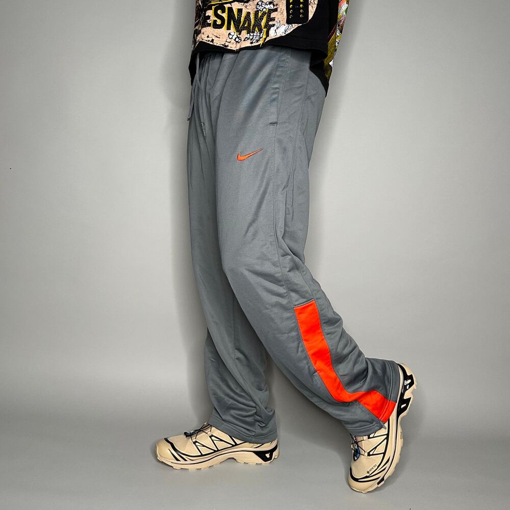 Vintage Y2K Nike Sweatpants Mens M Baggy Wide Leg Grey Orange Swoosh Polyester